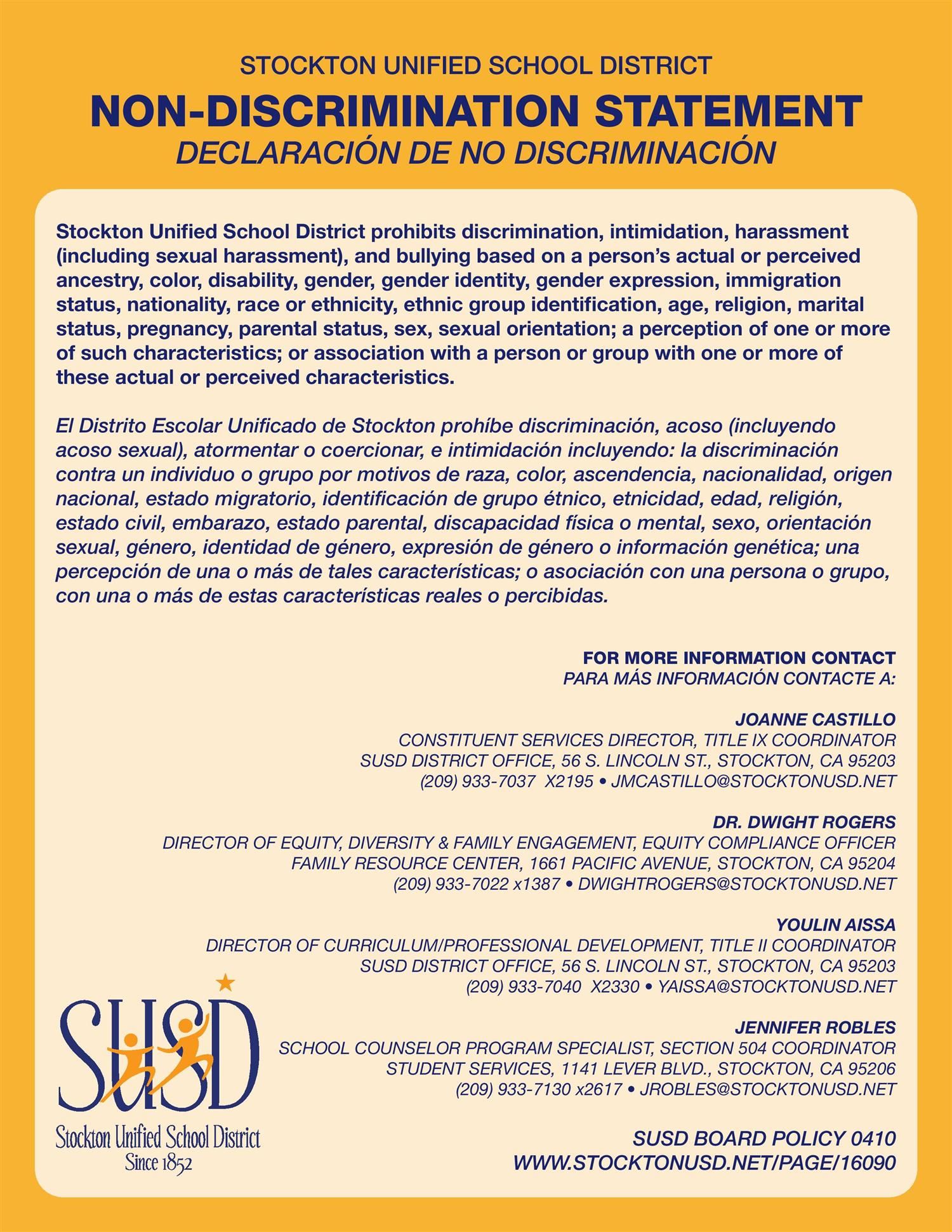 Non-Discrimination Statement